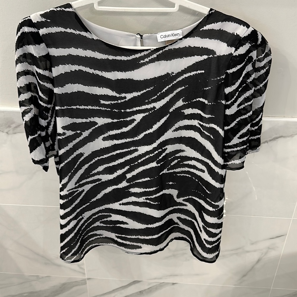 Calvin Klein Black & White Zebra Print Women's Blouse